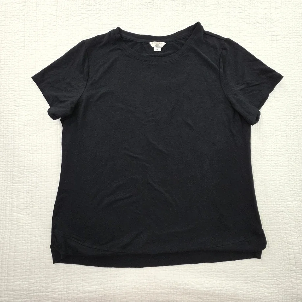 Danskin Supersoft Tulip Split Tunic Top Womens XXL Black‎ Short Sleeve Stretch